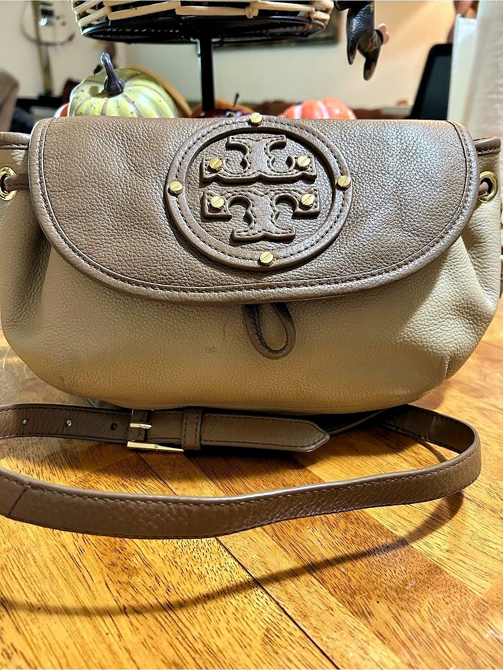 Tory Burch Leather-Trim Crossbody in Brown & Beige